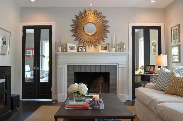 Gray Living Room with Painted Fireplace