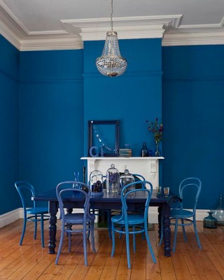 Blue Painted Walls and Chair in the Dining Room
