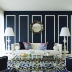 Traditional Living Room in Navy Blue and White