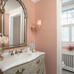 Traditional Bathroom with Mellow Coral Walls