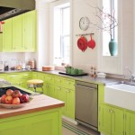 Lime Green Cabinets with Red Accents