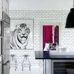White subway tile dark grout in the kitchen