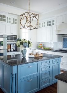 Kitchen Island Painted in Benjamin Moore Poolside 775 - Interiors By Color