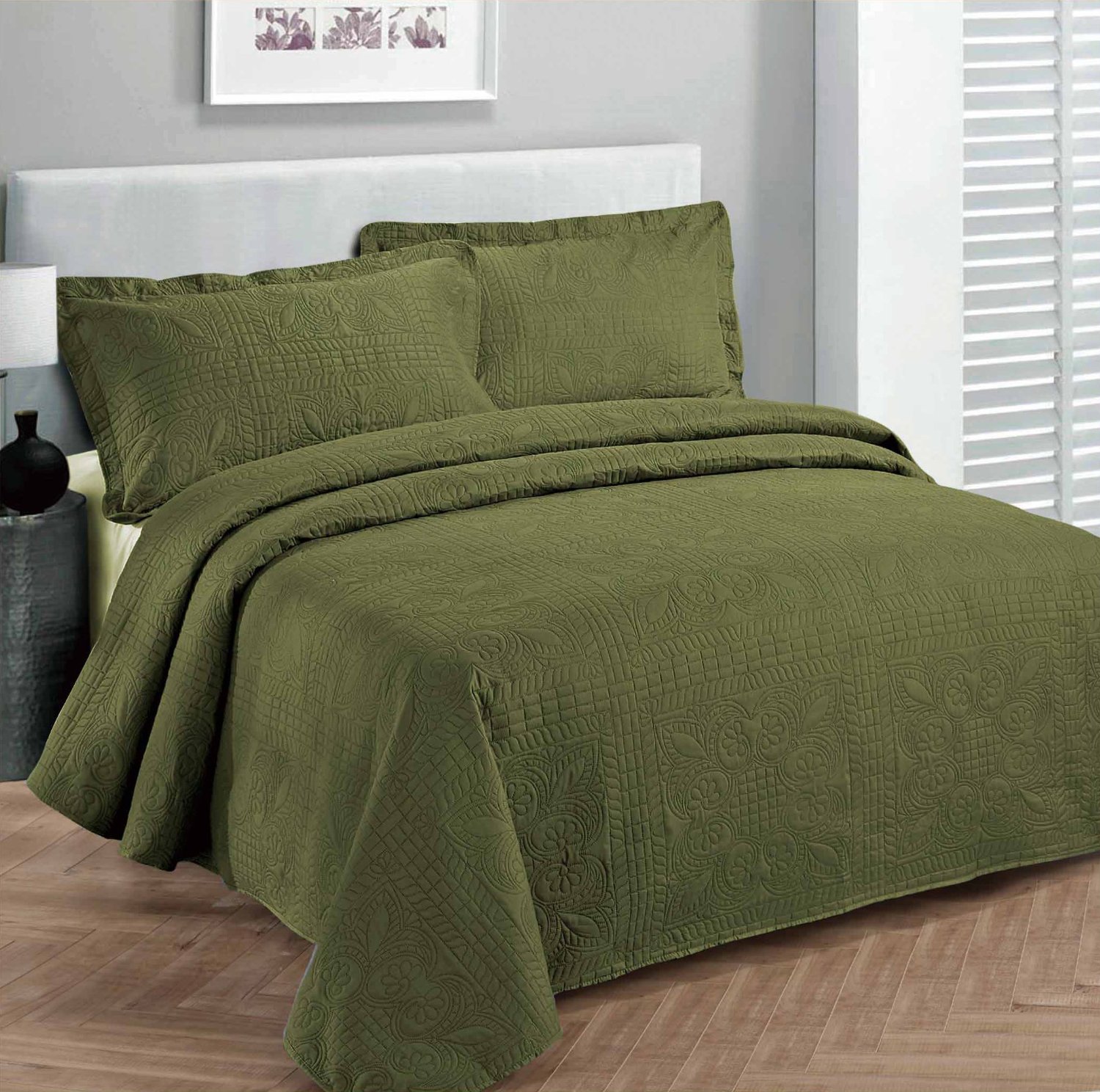 Olive green bedspread