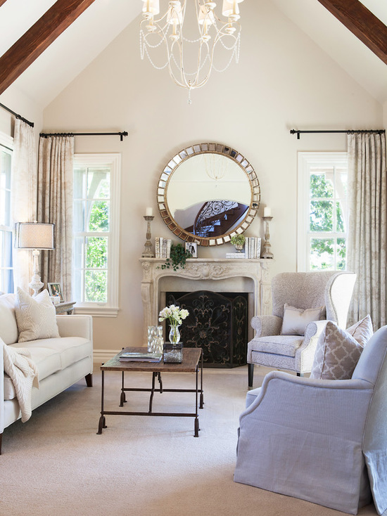 Traditional Living Room Painted in Elmira White by Benjamin Moore