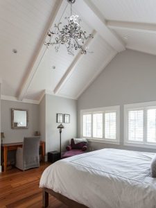 Traditional bedroom painted in Benjamin Moore Gray Owl