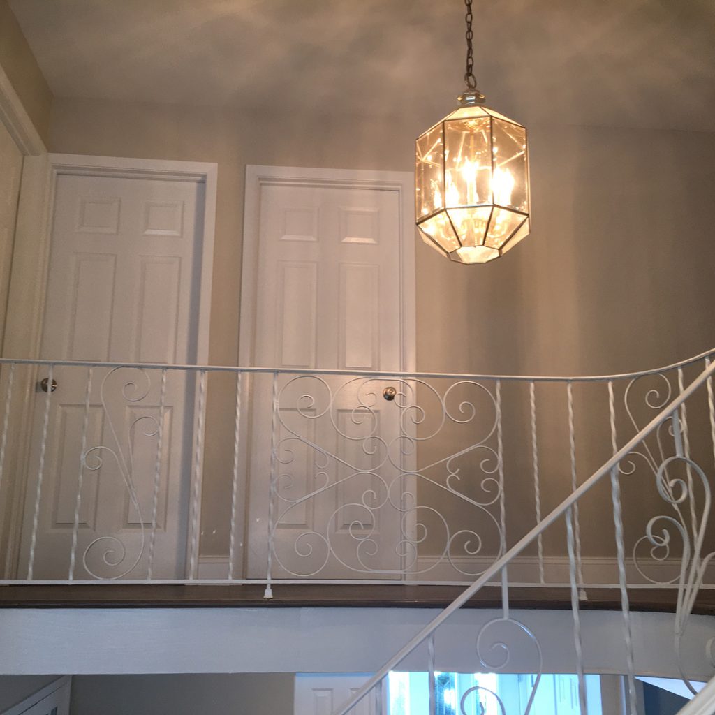 Edgecomb Gray Matte Finish by Benjamin Moore Paints Staircase