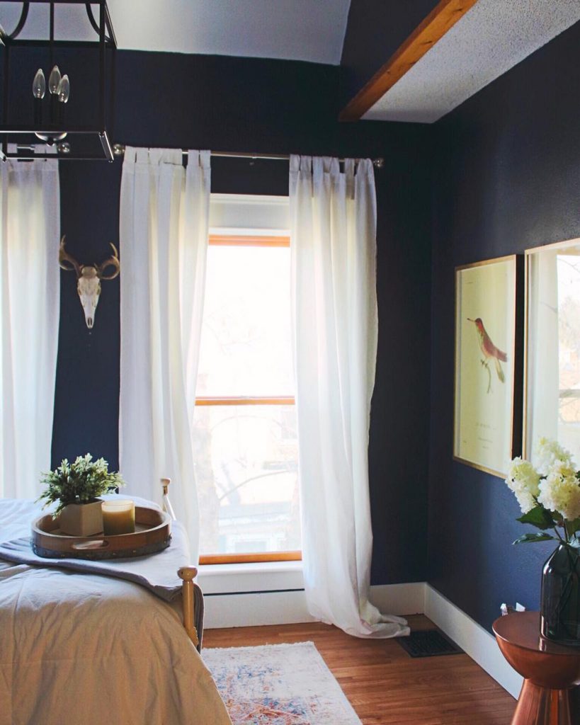 Sherwin Williams Naval Bedroom. Navy Blue Color Scheme for the bedroom