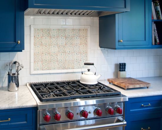 Blue Kitchen Painted in Farrow & Ball Stiffkey Blue. Blue paint color scheme for the kitchen.