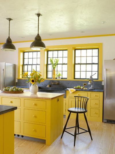 Farrow & Ball Babouche Yellow Painted Kitchen Cabinets