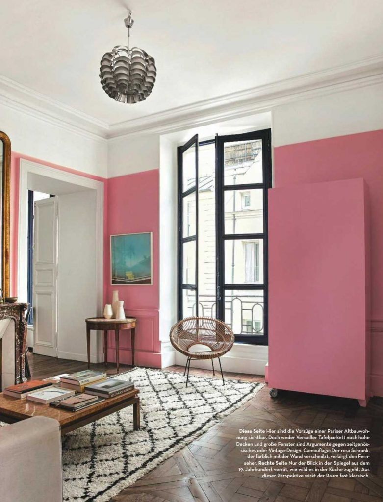 Barbie Pink Wall Paint Color. Living room with pink walls, pink paint color scheme