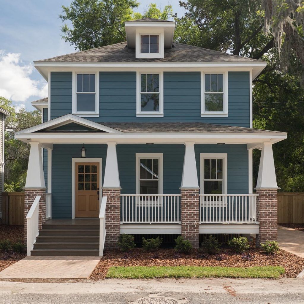 Benjamin Moore Bella Blue Painted House Exterior