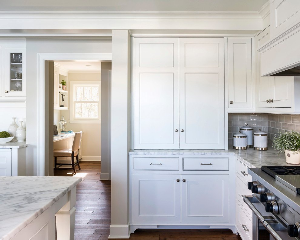 Benjamin Moore Simply White Painted Kitchen Cabinets. White kitchen color scheme with timber floors.