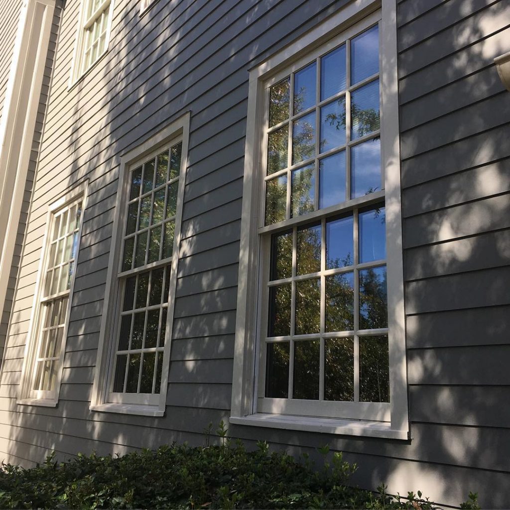 Exterior Color Combo featuring Benjamin Moore Revere Pewter Trim/ Chelsea Gray Siding