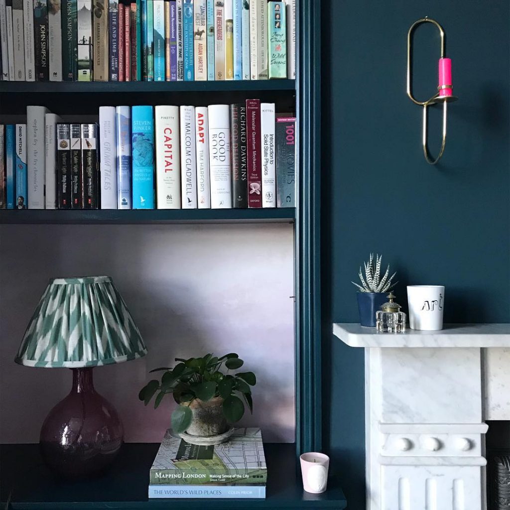 Farrow & Ball Hague Blue and Pink Paint Color Scheme Living Room