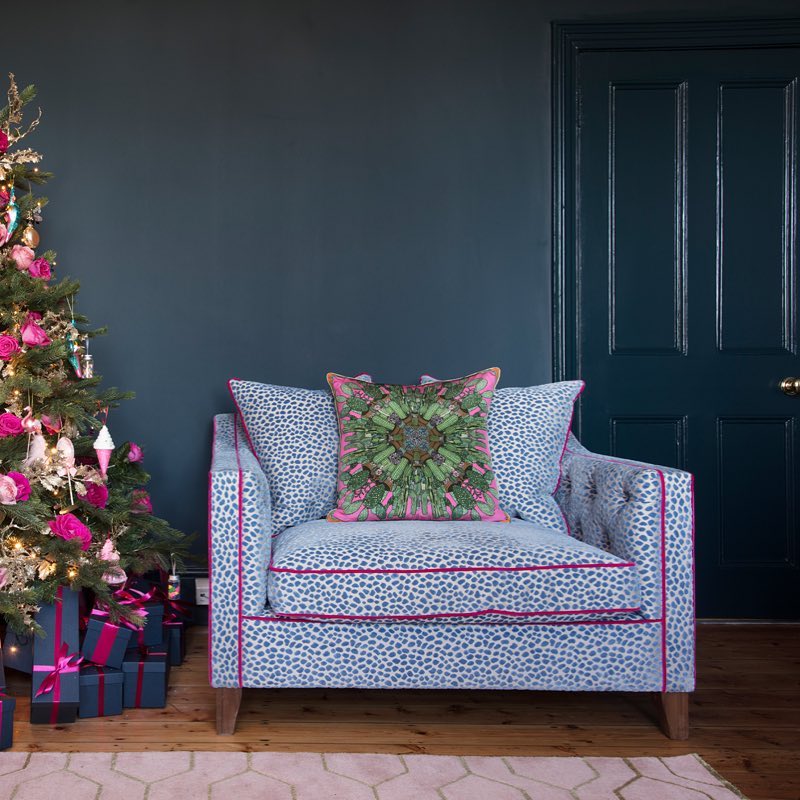 Farrow & Ball Hague Blue and Pink Paint Color Scheme Living Room