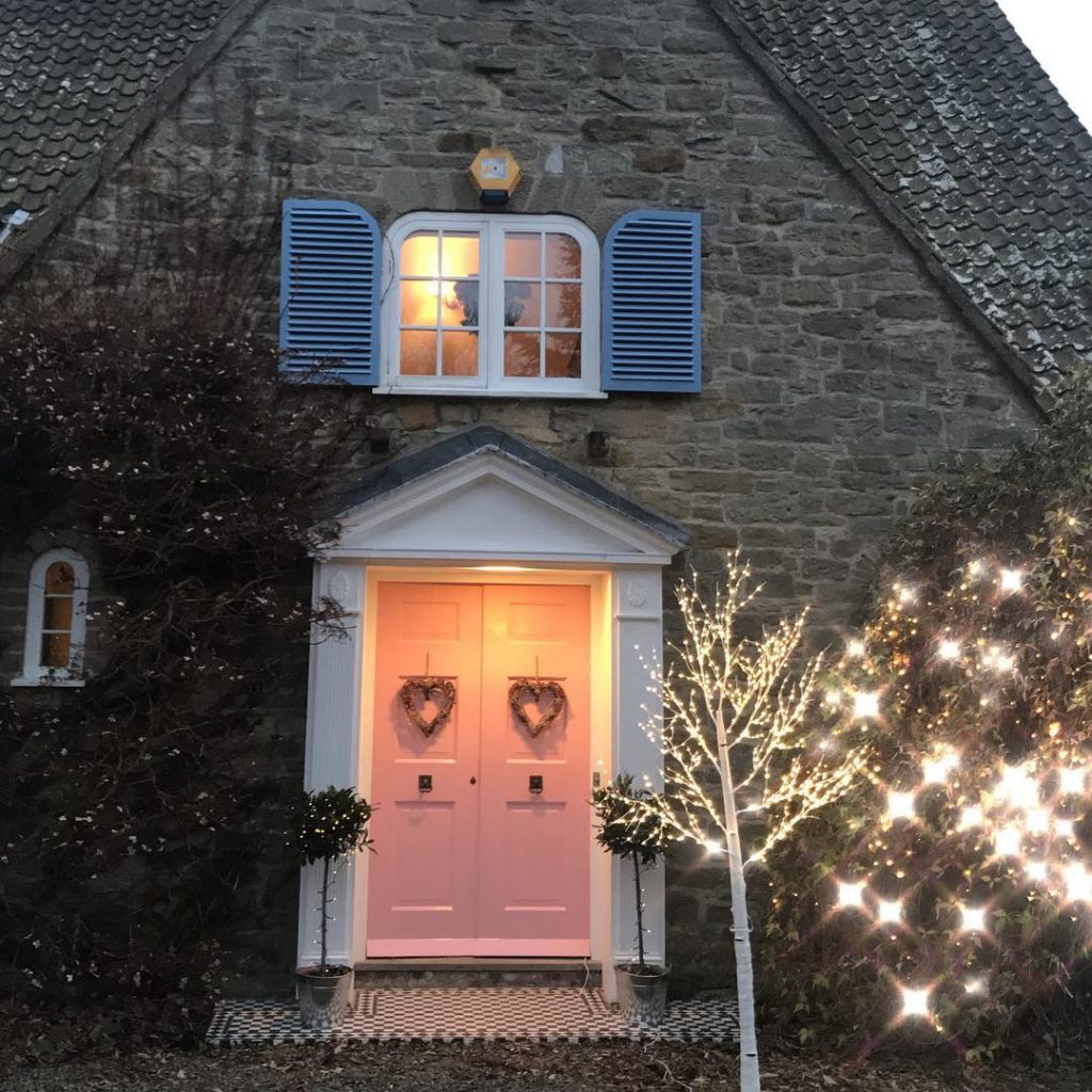 pink front door painted in Nancy's Blushes by Farrow & Ball