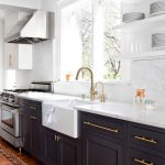 Benjamin Moore Decorator’s White and Farrow & Ball Down Pipe Kitchen. Black and white kitchen paint color scheme.