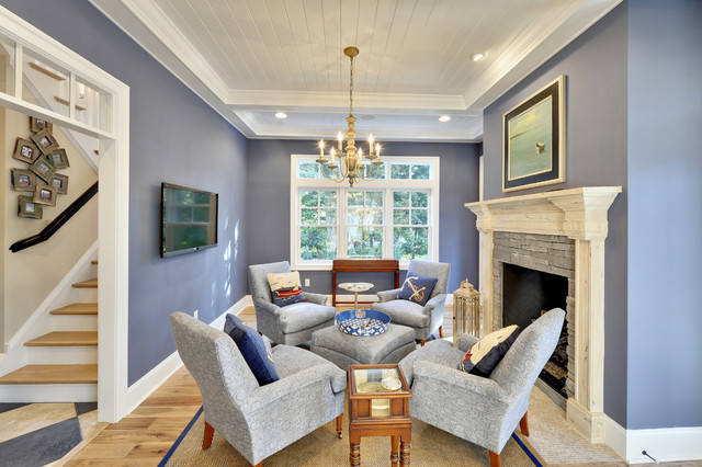 Sherwin Williams Bracing Blue Painted living room walls. Blue paint color scheme living room.