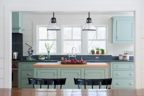 Farrow & Ball Blue Green Paint Color Farmhouse Kitchen Paint Color Scheme.