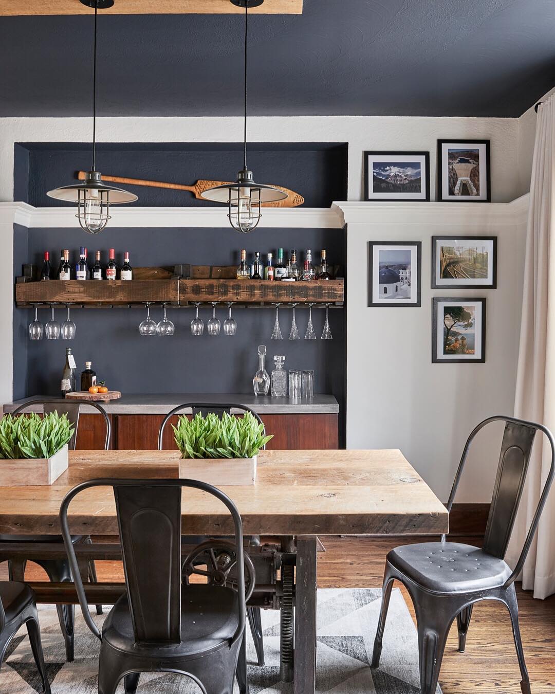 Accent Wall and Ceiling Painted in Benjamin Moore Hale Navy