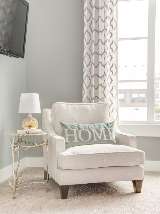 Bedroom with gray wall painted in Benjamin Moore Stonington Gray 3