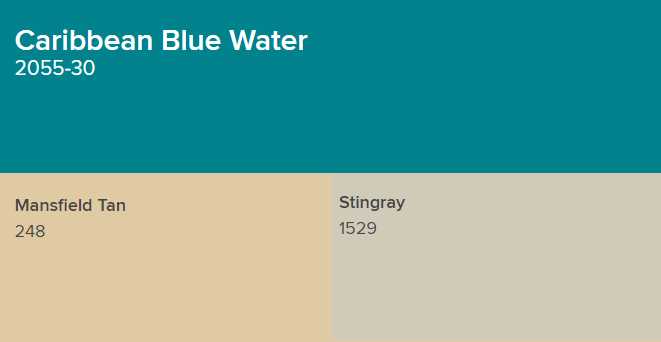 Benjamin Moore Caribbean Blue Water goes with Mansfield Tan and Stingray