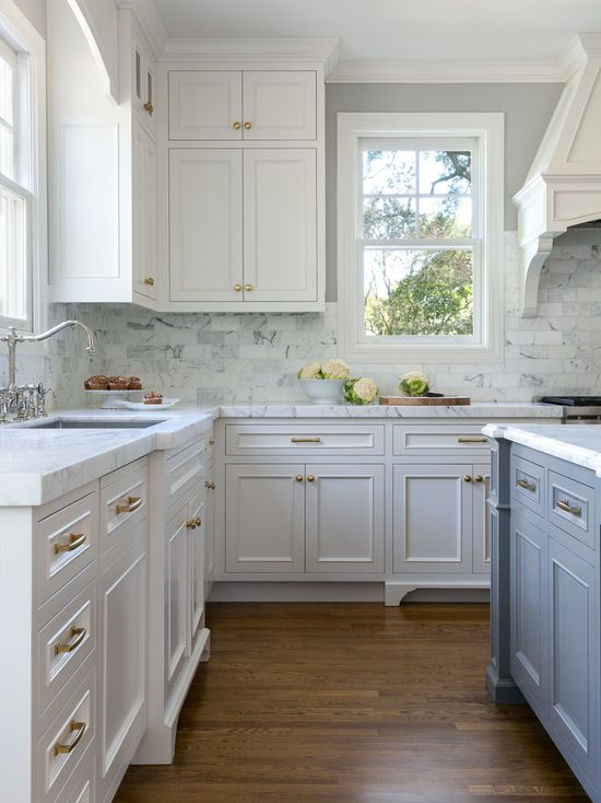 Chic Traditional Kitchen in White and Steel Blue Color Scheme