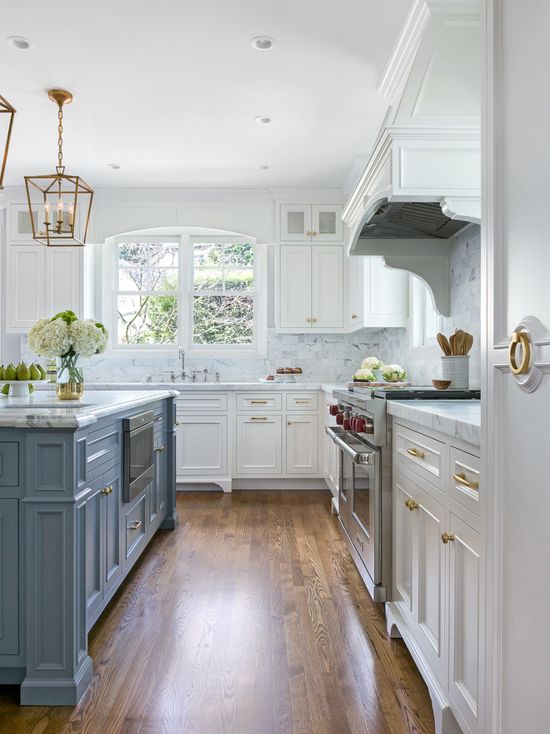 Chic Traditional Kitchen in White and Steel Blue - Interiors By Color