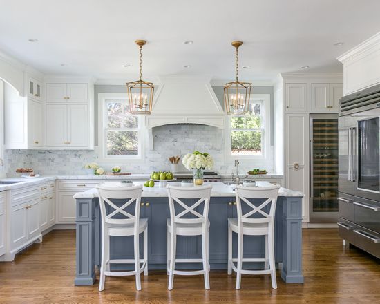 Chic Traditional Kitchen in White and Steel Blue Color Scheme