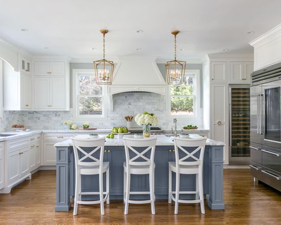 Chic Traditional Kitchen in White and Steel Blue - Interiors By Color