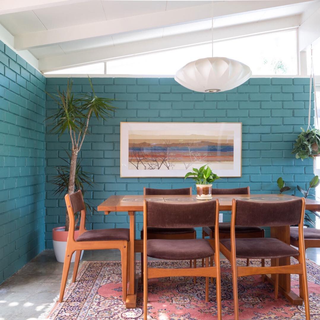 Dunn Edwards The Green Hour Painted Brick Walls Teal Paint Color Scheme