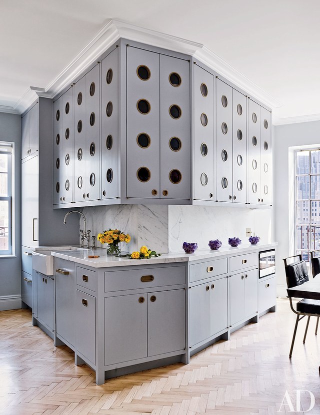 Gray Painted kitchen in Benjamin Moore Thundercloud Gray Paint Color.