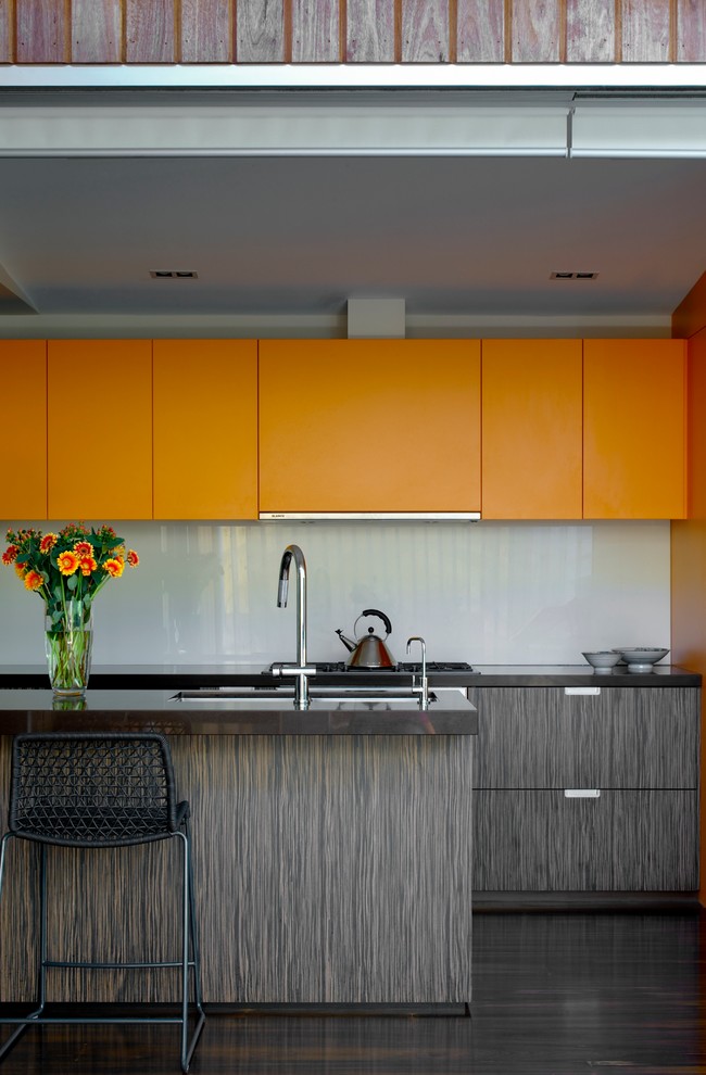Modern Kitchen in Mustard Yellow Color Scheme. Yellow kitchen cabinets