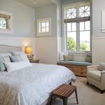Sherwin Williams Topsail Light blue and white bedroom color scheme
