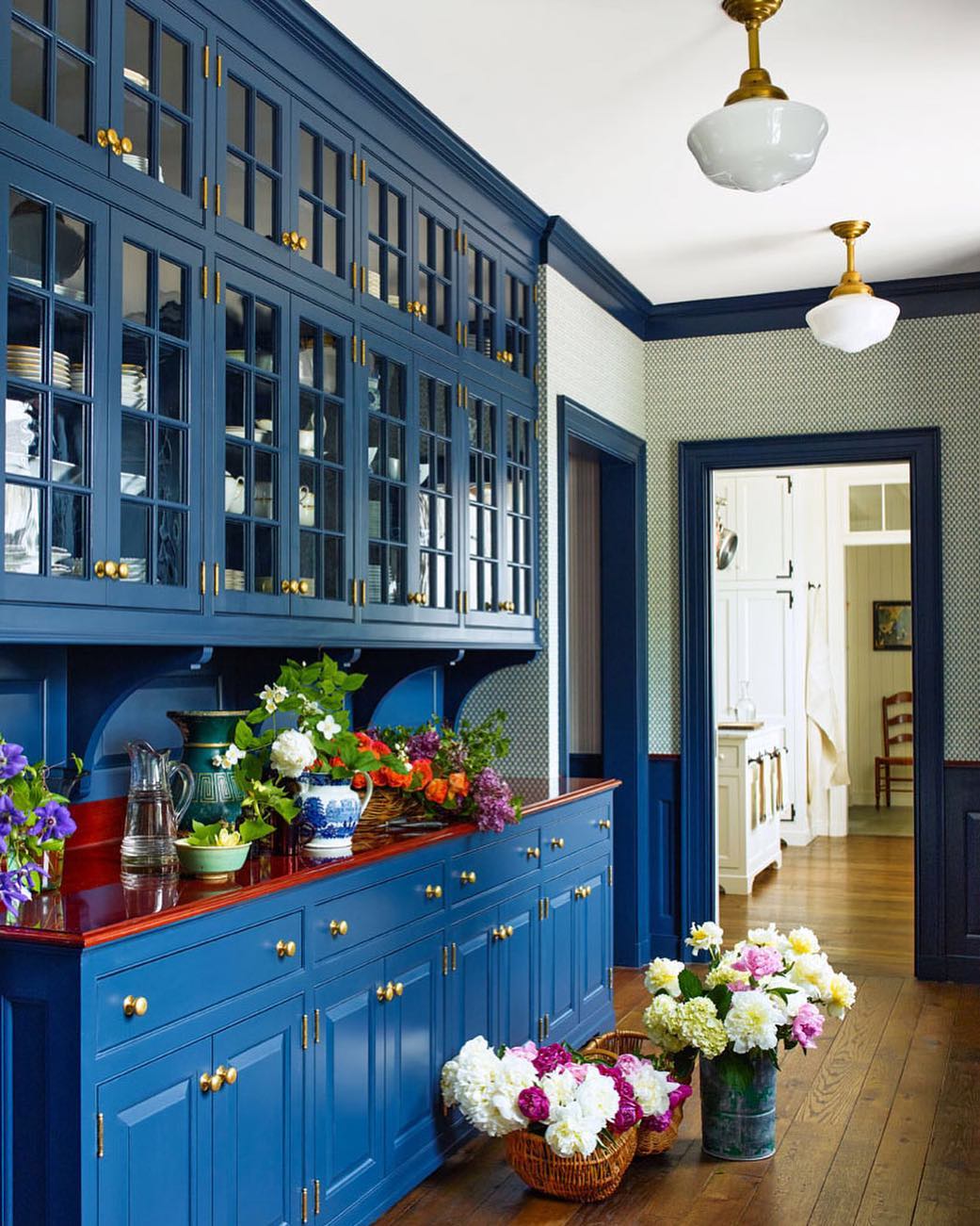 Blue painted butlers pantry interior decor.