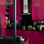 Bright Pink Kitchen Cabinets Painted in The Little Greene Mischief. Pink and black kitchen color scheme, bold kitchen colors.