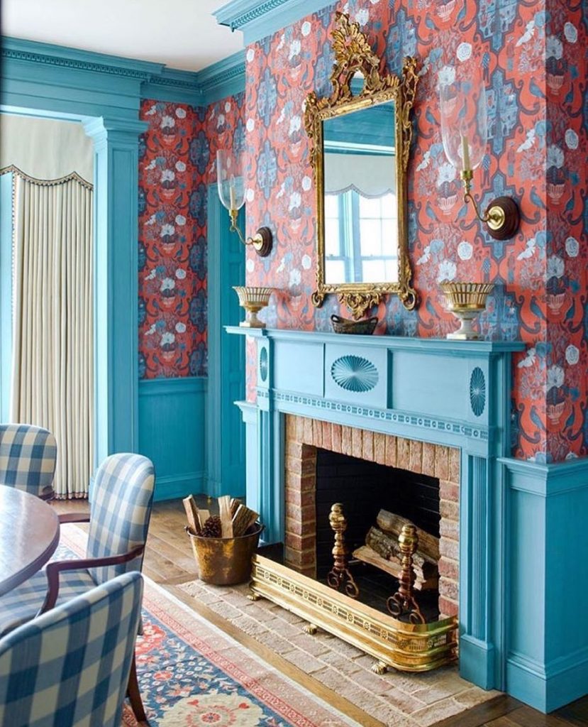 Dutch Colonial in Turquoise and Red interior color scheme.