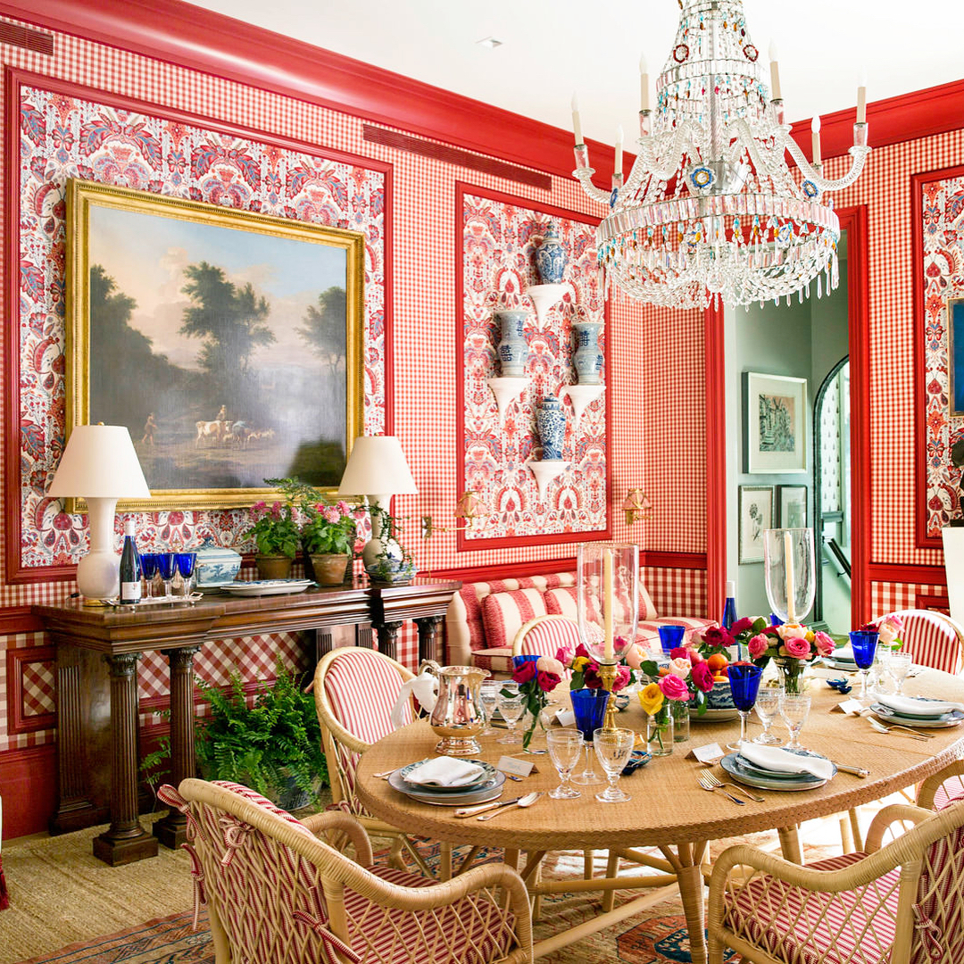 Interior Designer Mark D. Sikes Red dining room interior design decor.