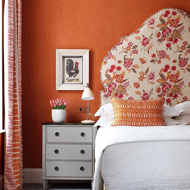 Orange color scheme bedroom design Traditional.