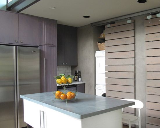 Purple and blue kitchen with kitchen cabinets painted in Benjamin Moore Purple Haze.