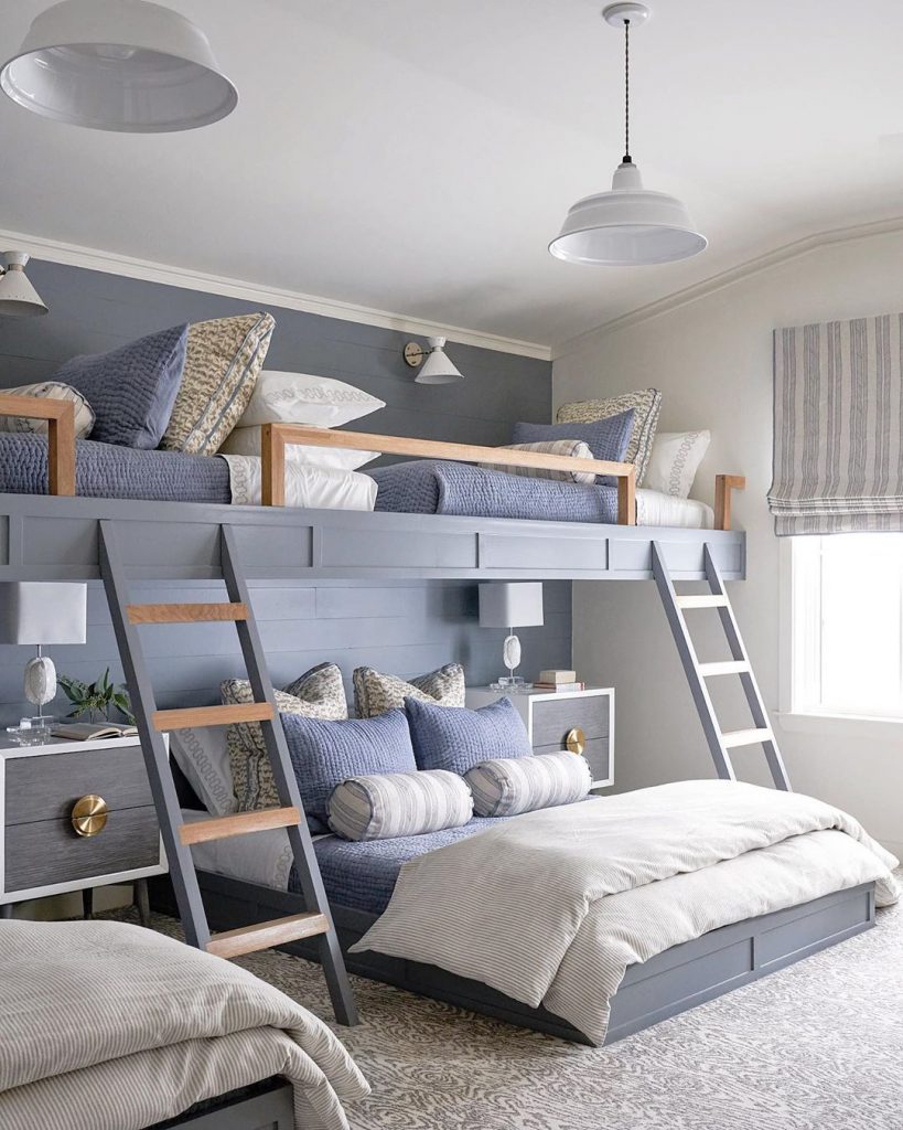 blue painted bunk beds interior design