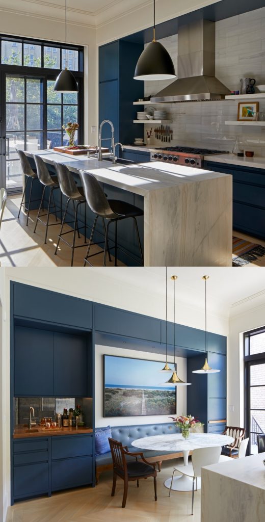 Blue kitchen paint color Fine Paints of Europe Argon MV32 and benjamin moore china white