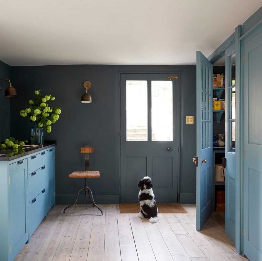 Blue kitchen painted in Paint & Paper Library Blue Gum