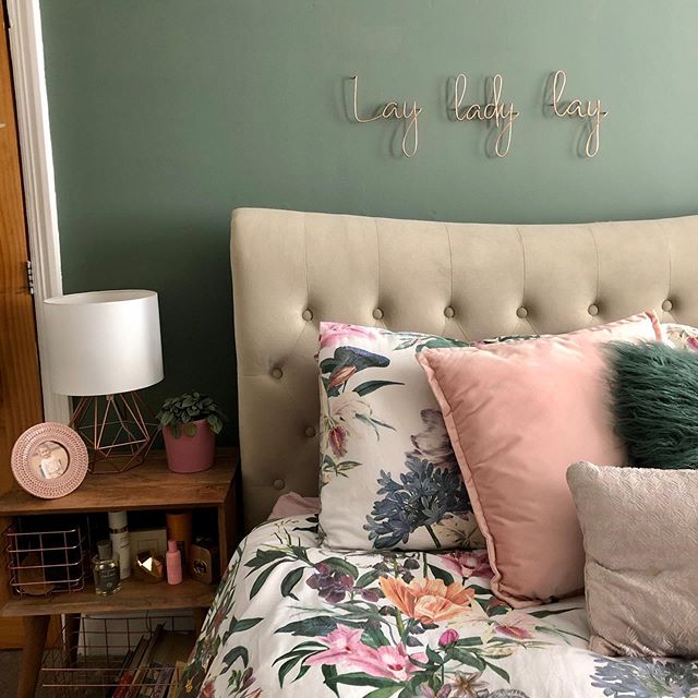 Farrow and Ball Smoke Green Bedroom feature wall