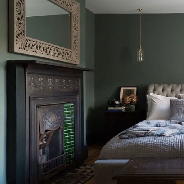 Farrow and Ball Smoke Green painted bedroom walls 2020