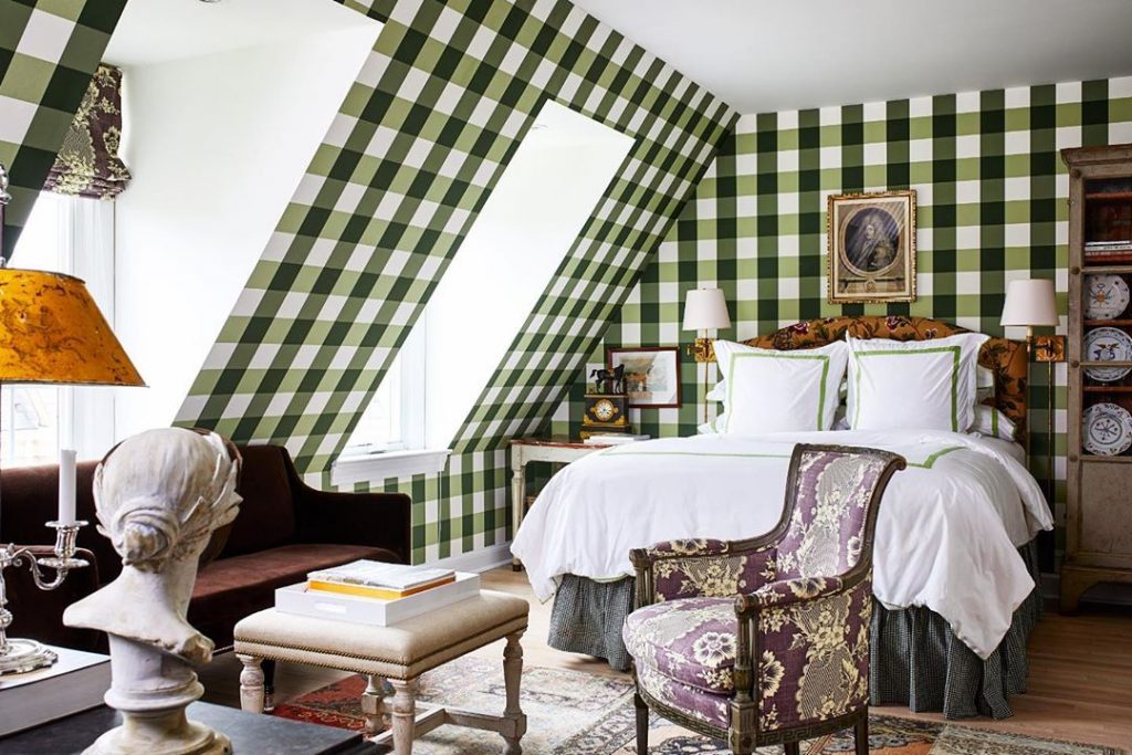 Green gingham bedroom walls buffalo check