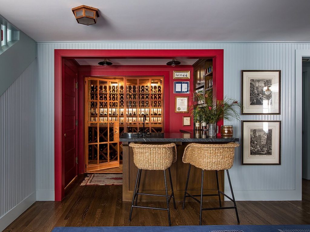 red wall color basement bar designs