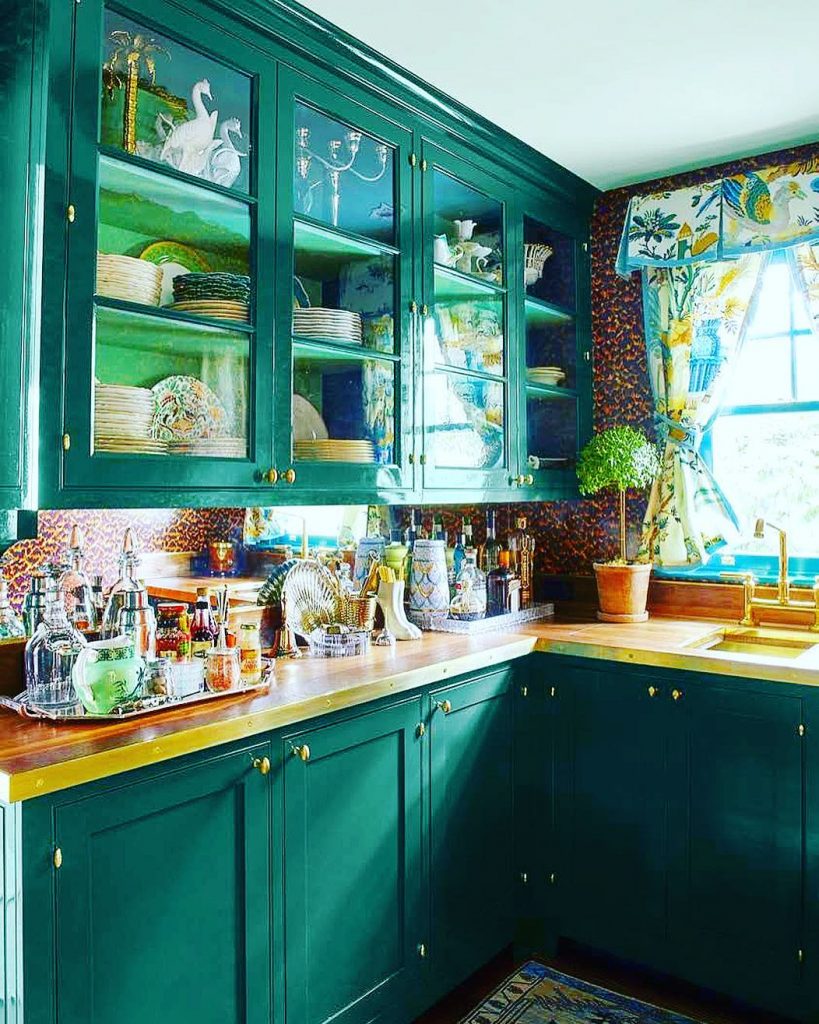 Sherwin Williams Country Squire Green kitchen cabinets paint color