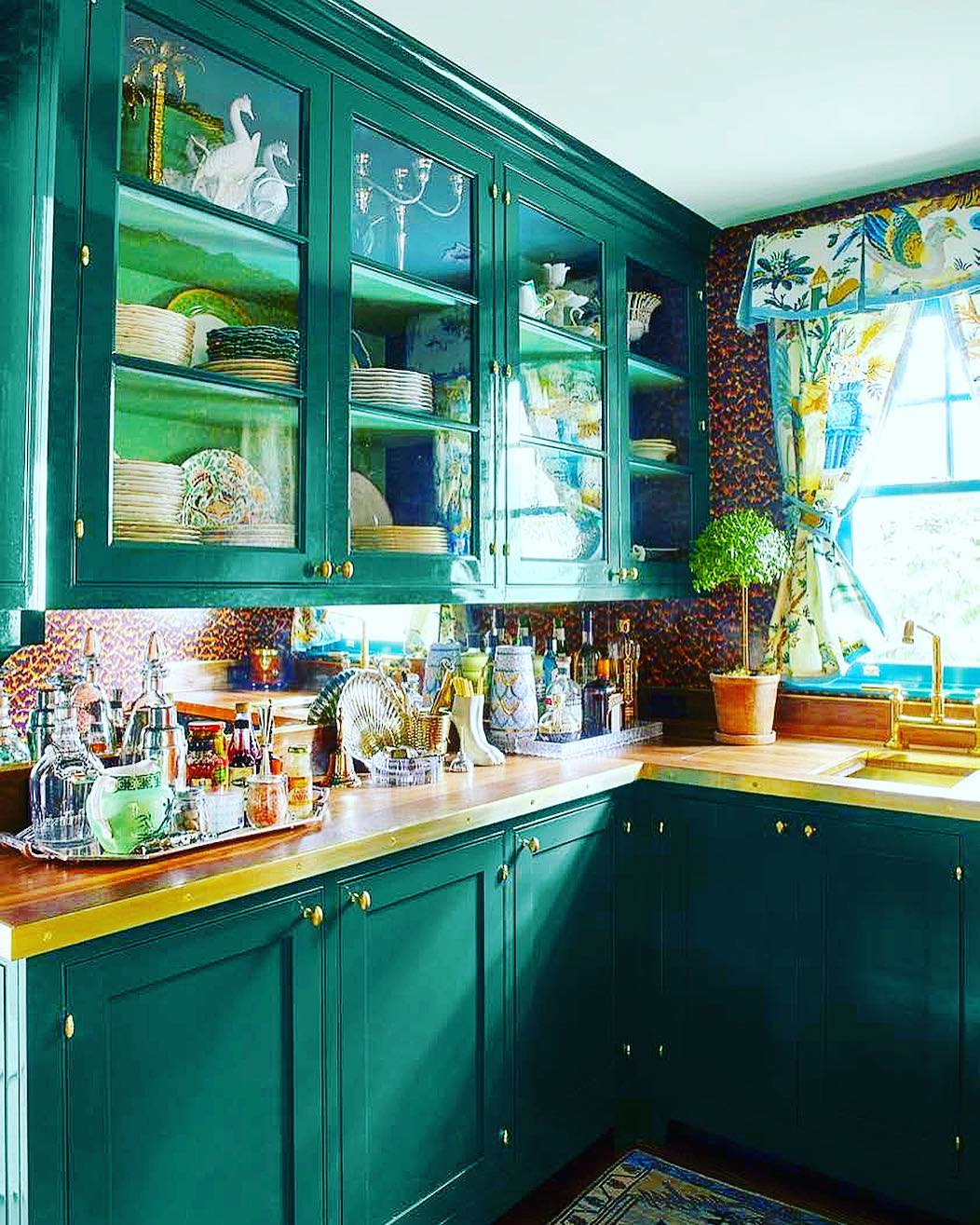 Sherwin-Williams-Country-Squire-Green-kitchen-cabinets-paint-color - Interiors By Color